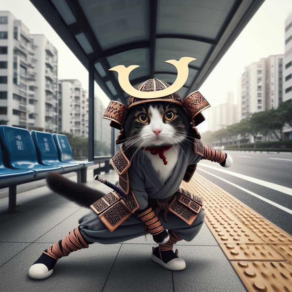 バス停に出没する猫