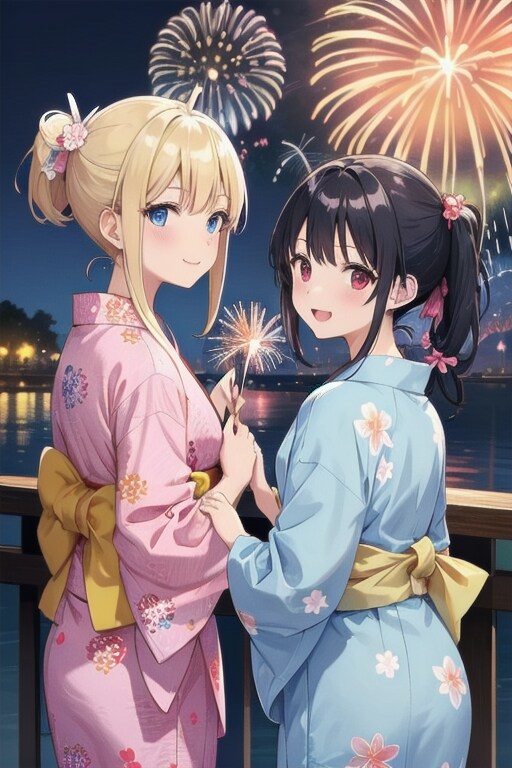 浴衣で花火大会