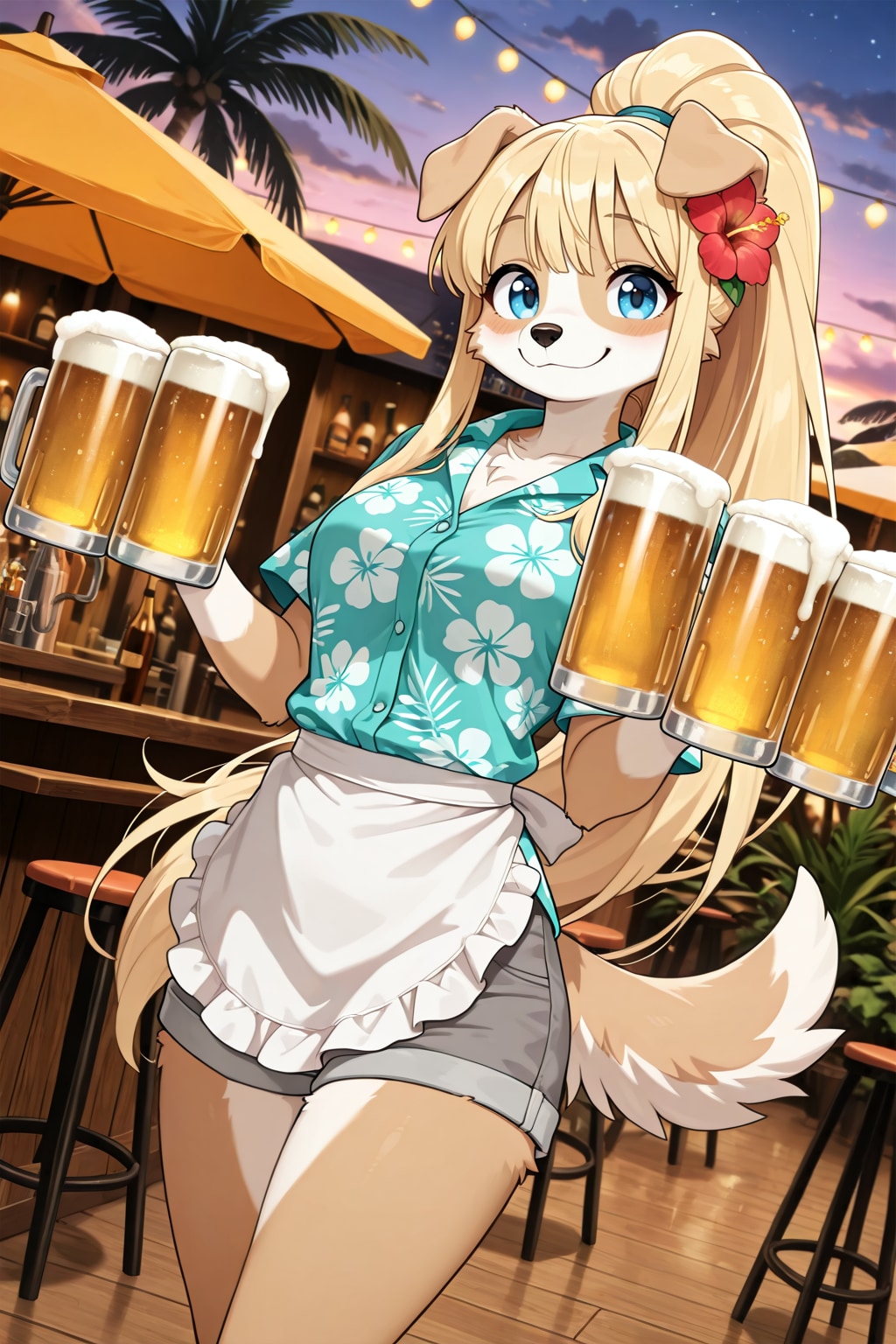 海辺のビアガーデンで働く犬っ娘