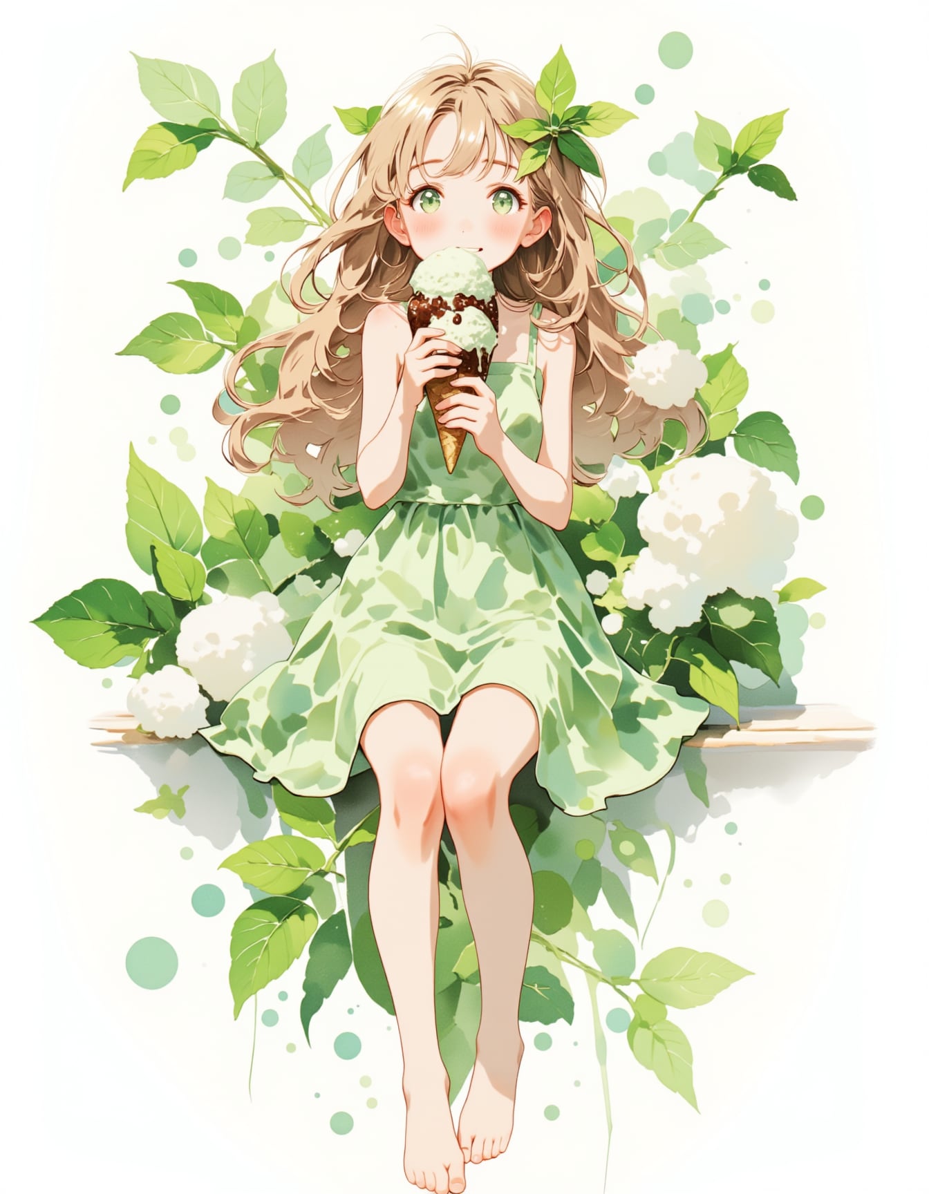 チョコミントアイスを食べる女の子