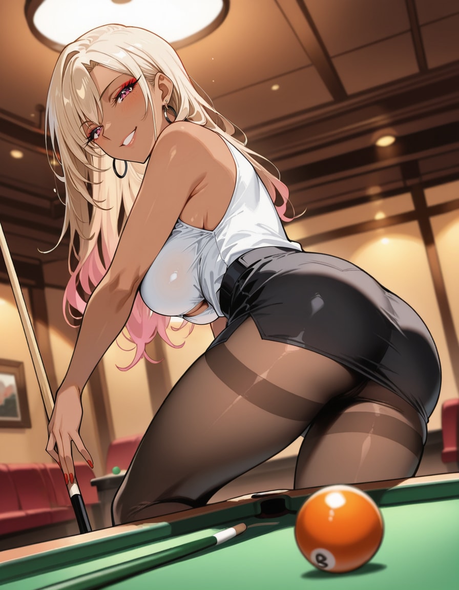 ビリヤードをするギャル