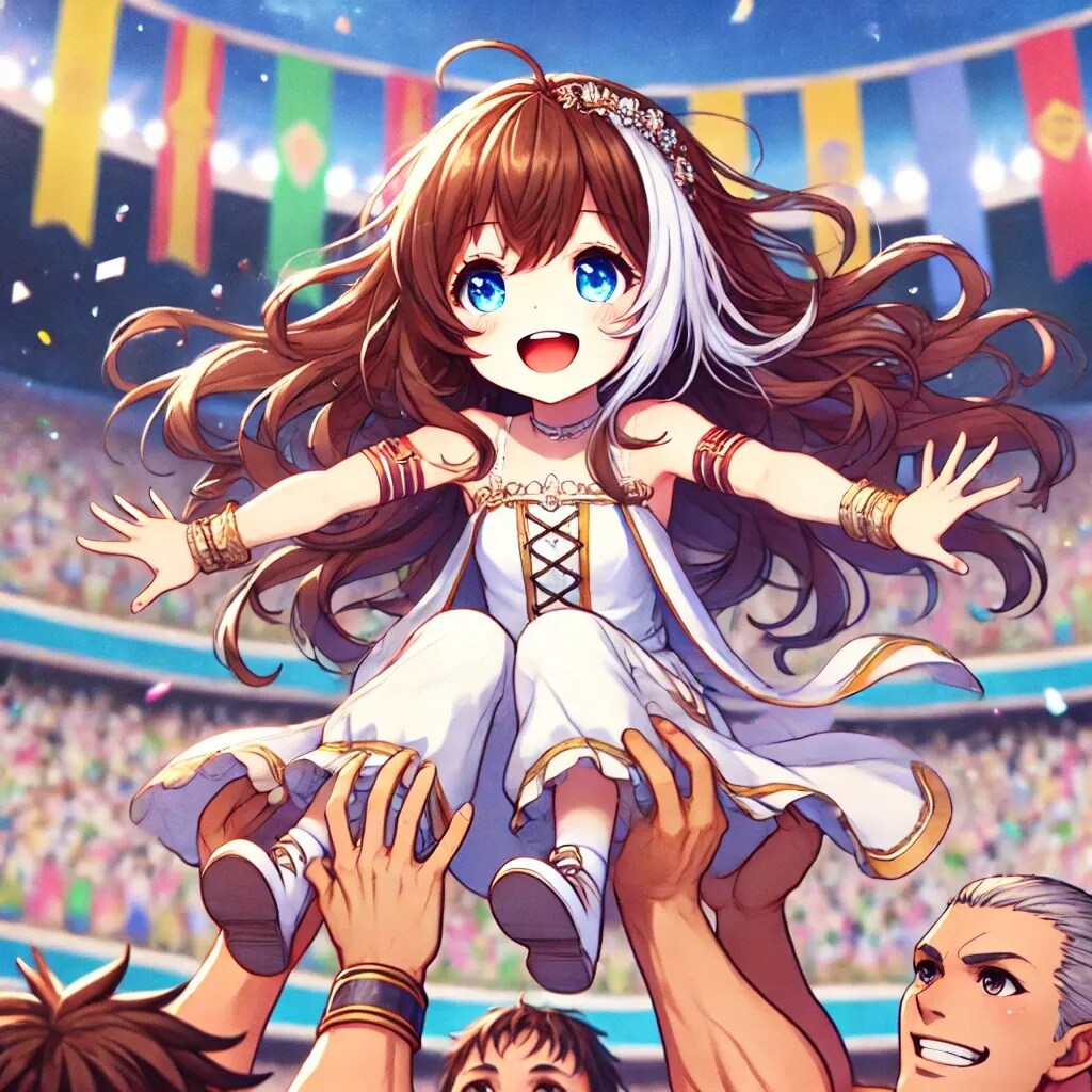 胴上げされている小さな女の子