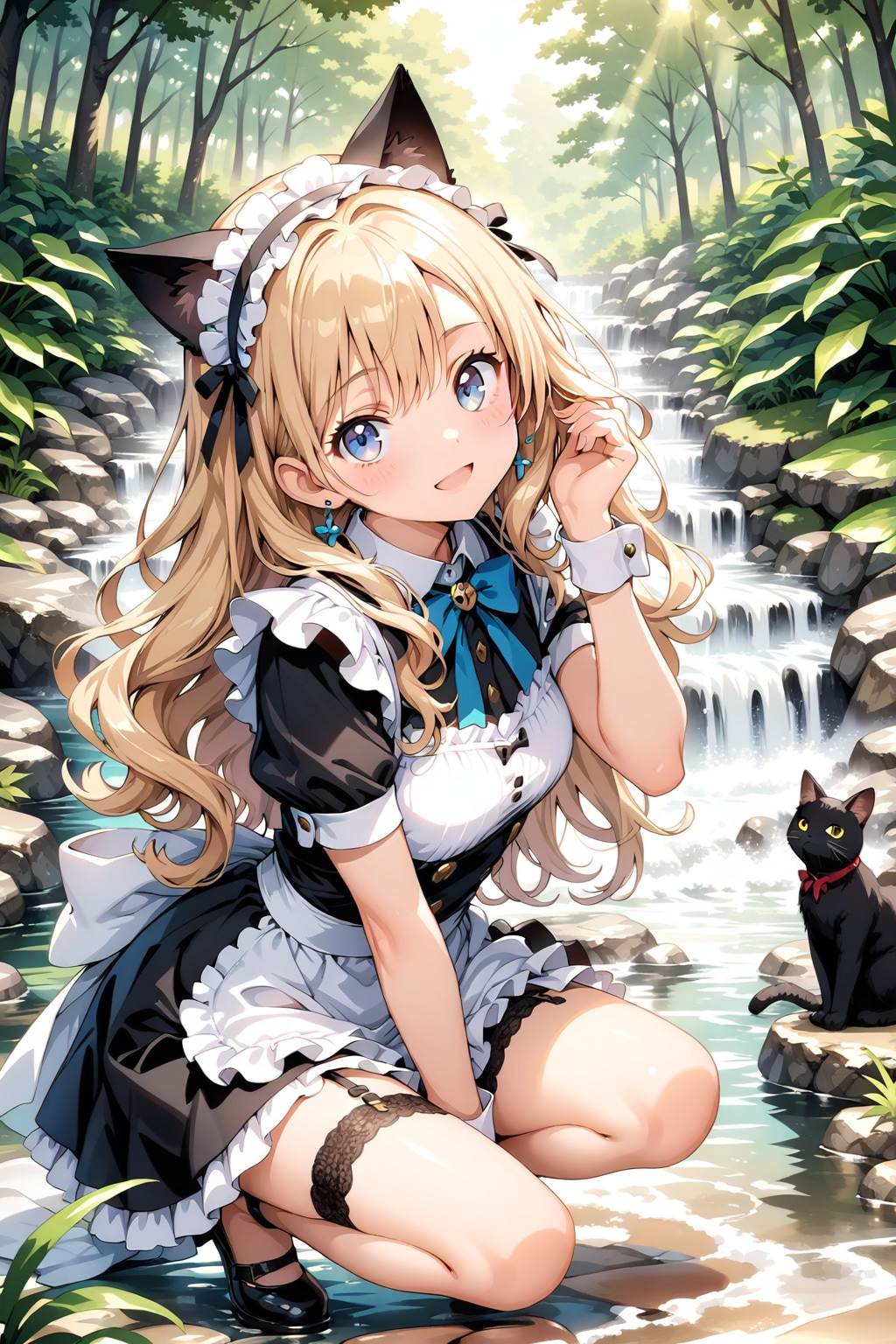 メイド服の川遊び