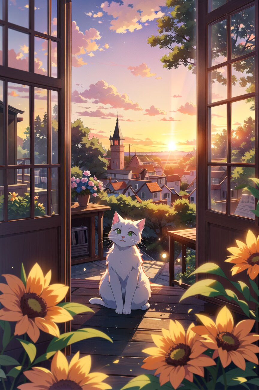猫と街と夕暮れ
