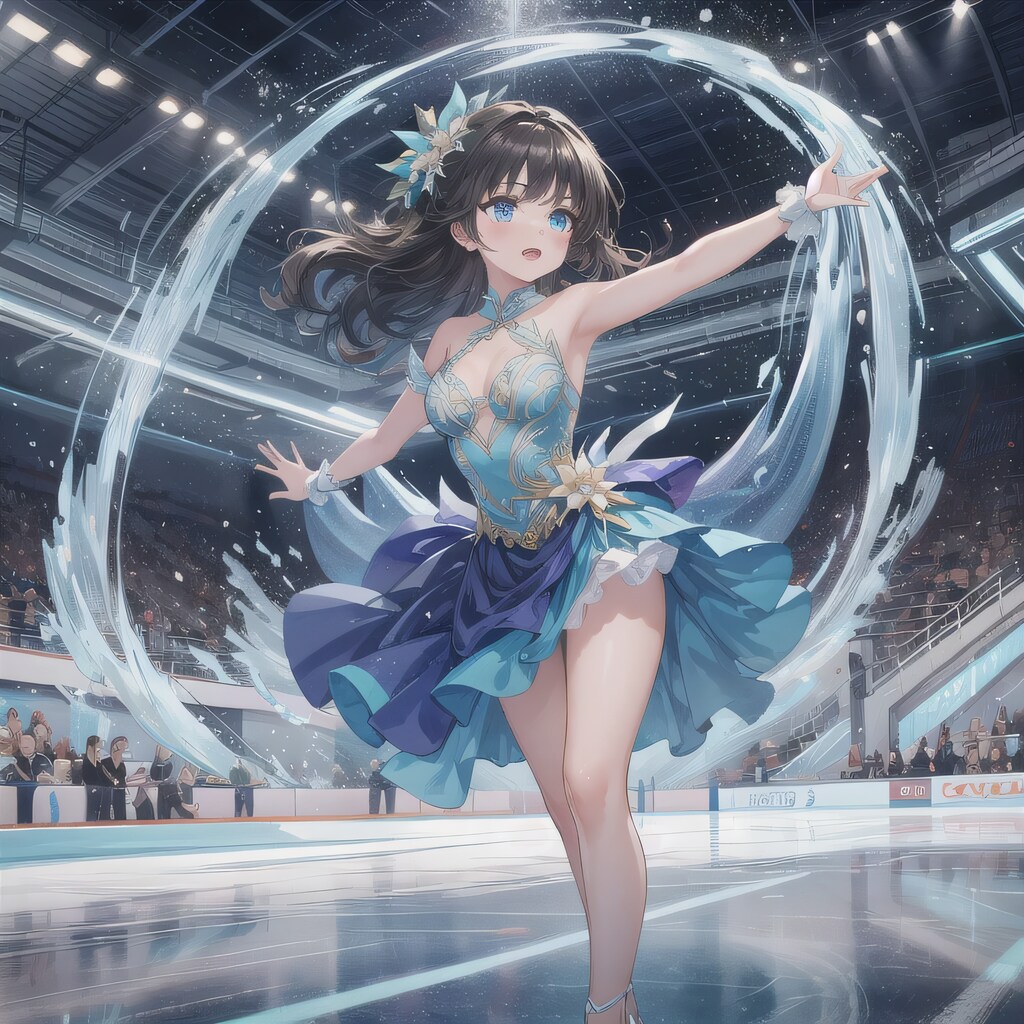 黒髪ロングでアイススケートの少女１４