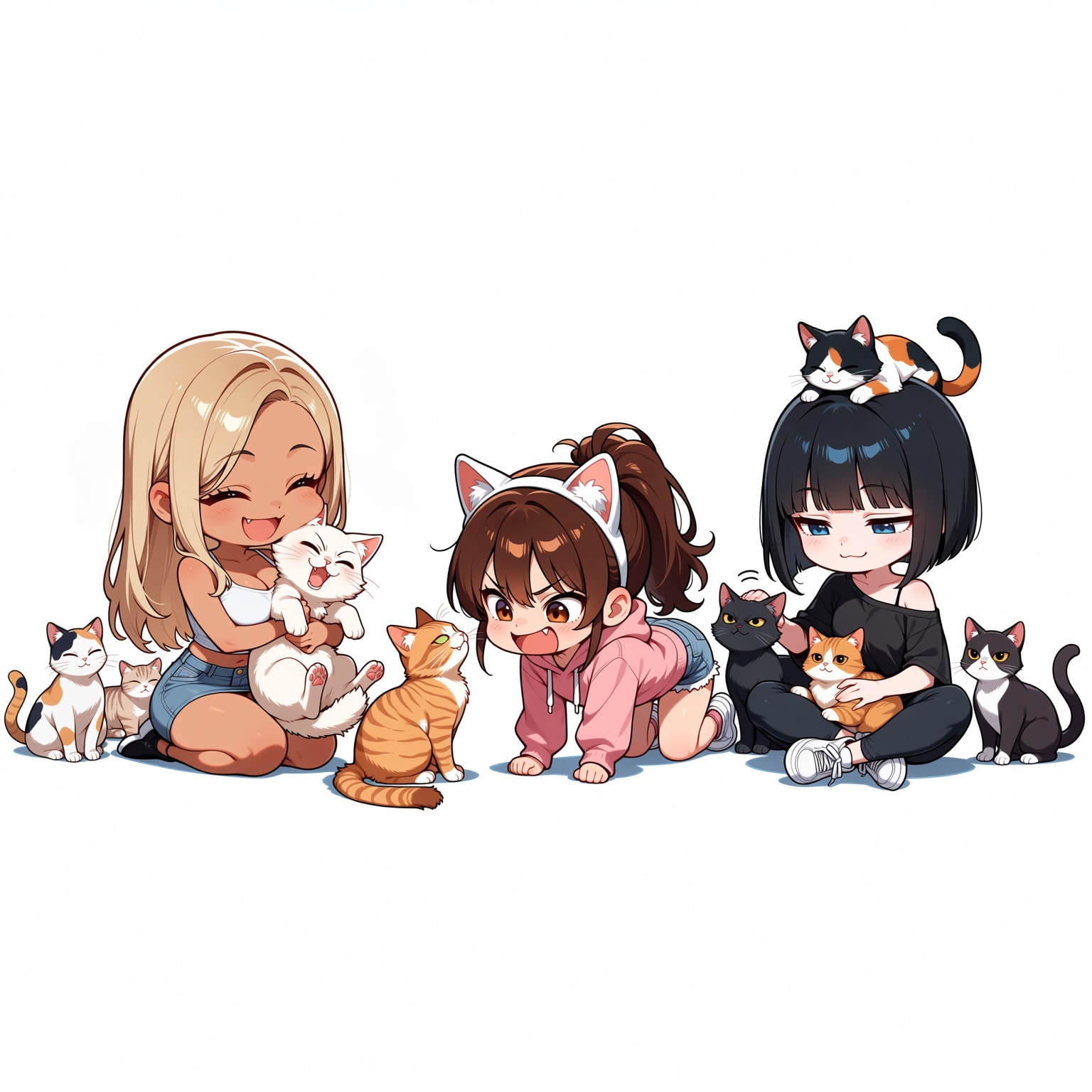 友達と猫カフェに来た黒ギャル | の人気AIイラスト・グラビア