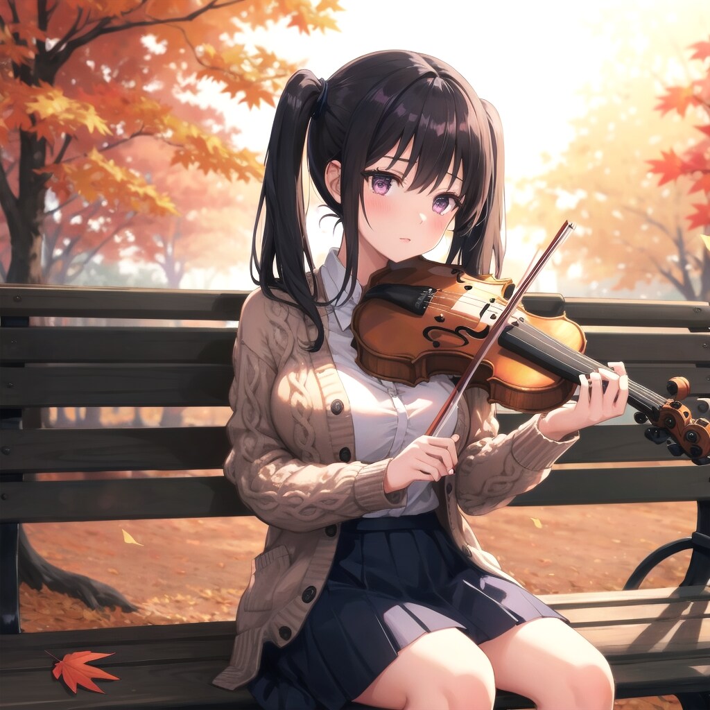 音楽と紅葉の夕暮れ