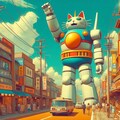 アクリルSF1970年代レトロ、超巨大超合金招き猫ロボ発進 3枚目