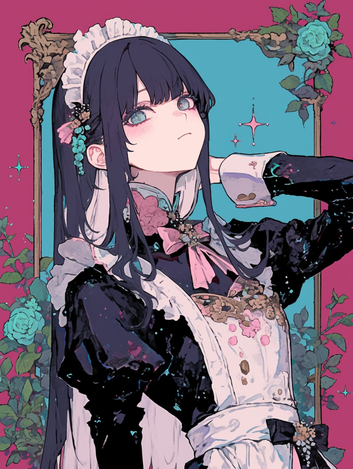 澄まし顔のロングヘアーメイドちゃん
