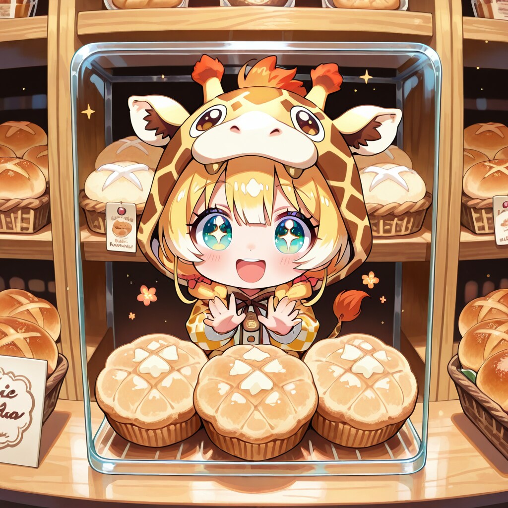 パン屋さんのキリン着ぐるみちび子ちゃん