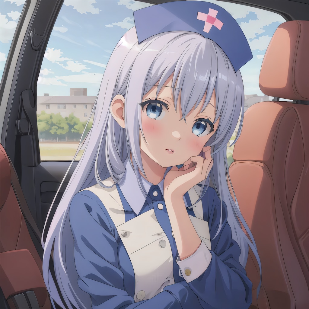 青髪ロングで車内の少女２