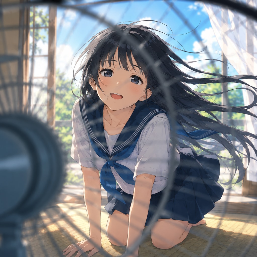 涼む少女