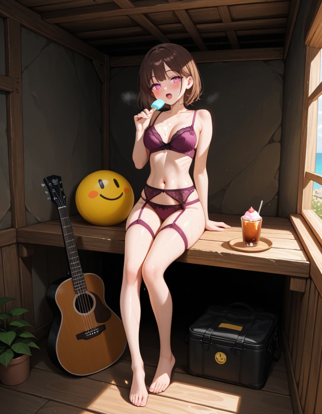 下着姿の架純さんとギター