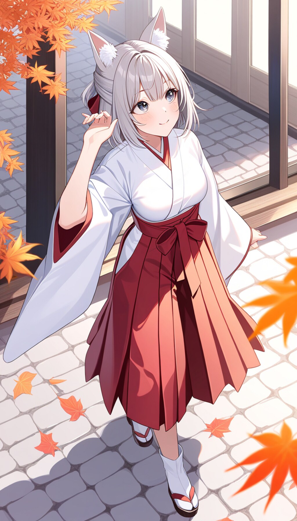 紅葉と狐巫女さん