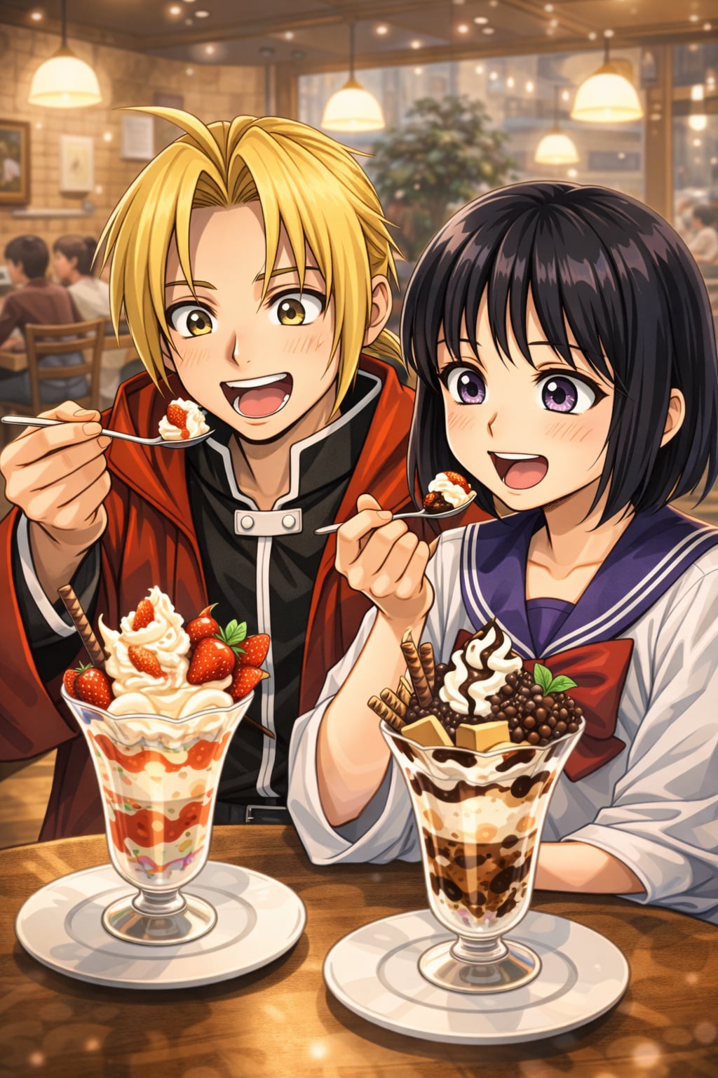 パフェを食べる二人