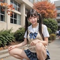 ミニスカ制服でしゃがんでいるJ系妹ちゃん 2枚目