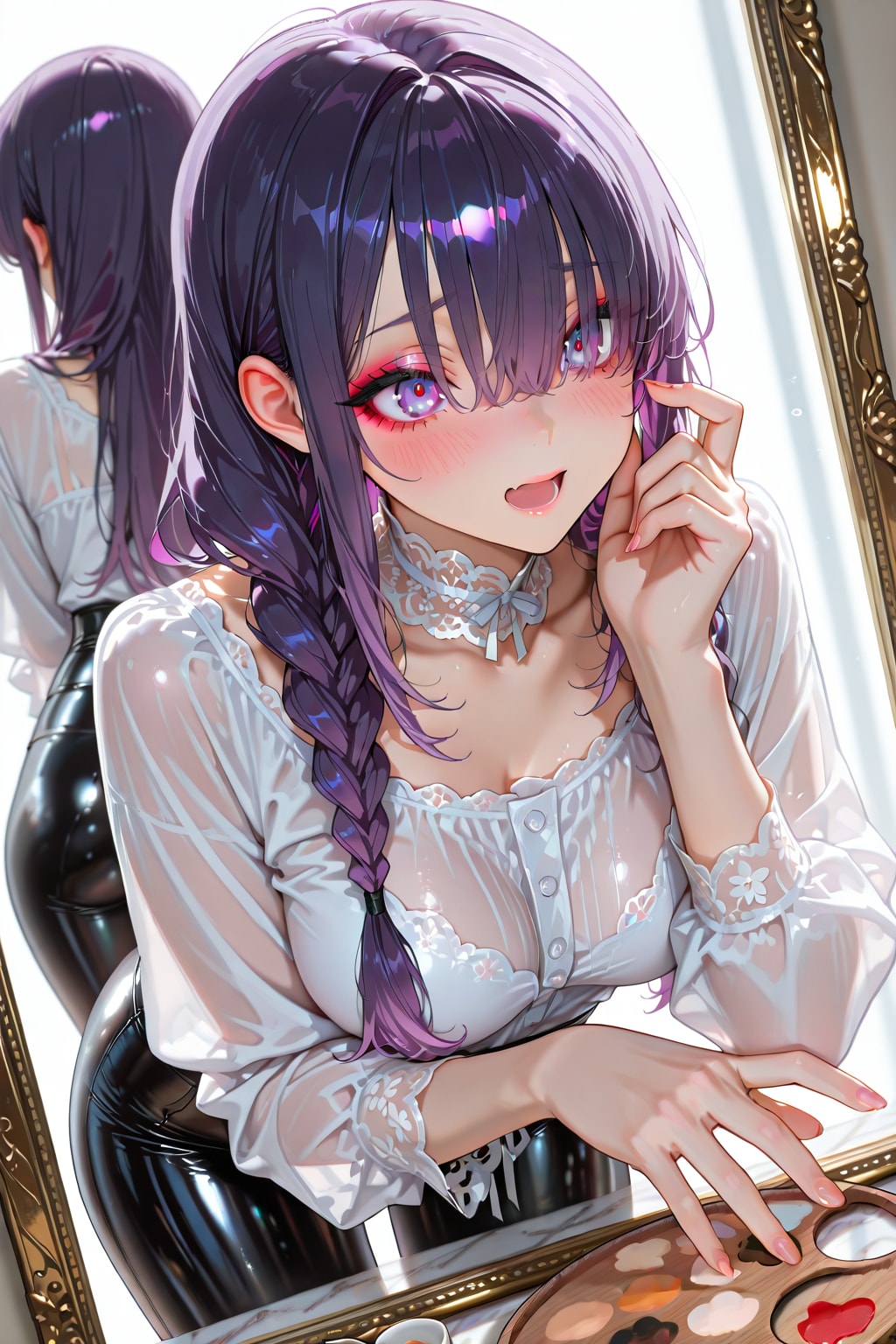 慌ててメイクをする絵梨奈ちゃん❤️(アイシャドウ強めversion) | の人気AIイラスト・グラビア