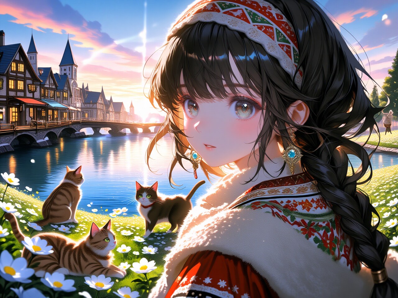 湖畔の猫と少女