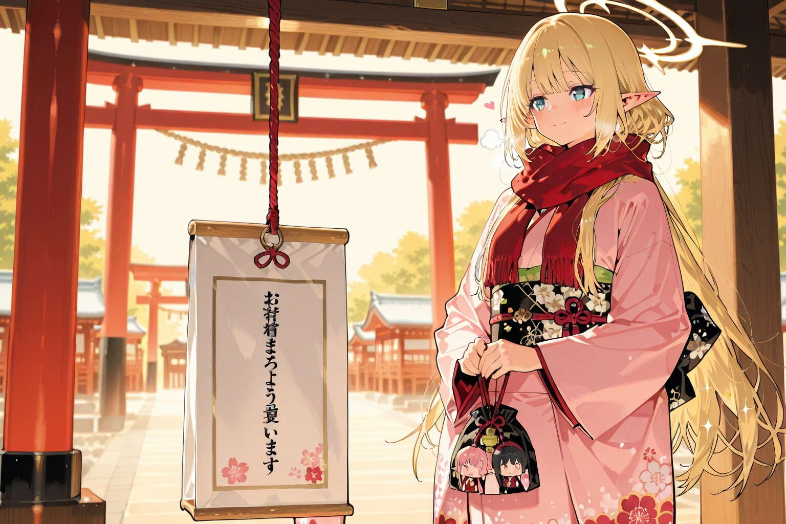初詣でお守りを買うエルフの女の子