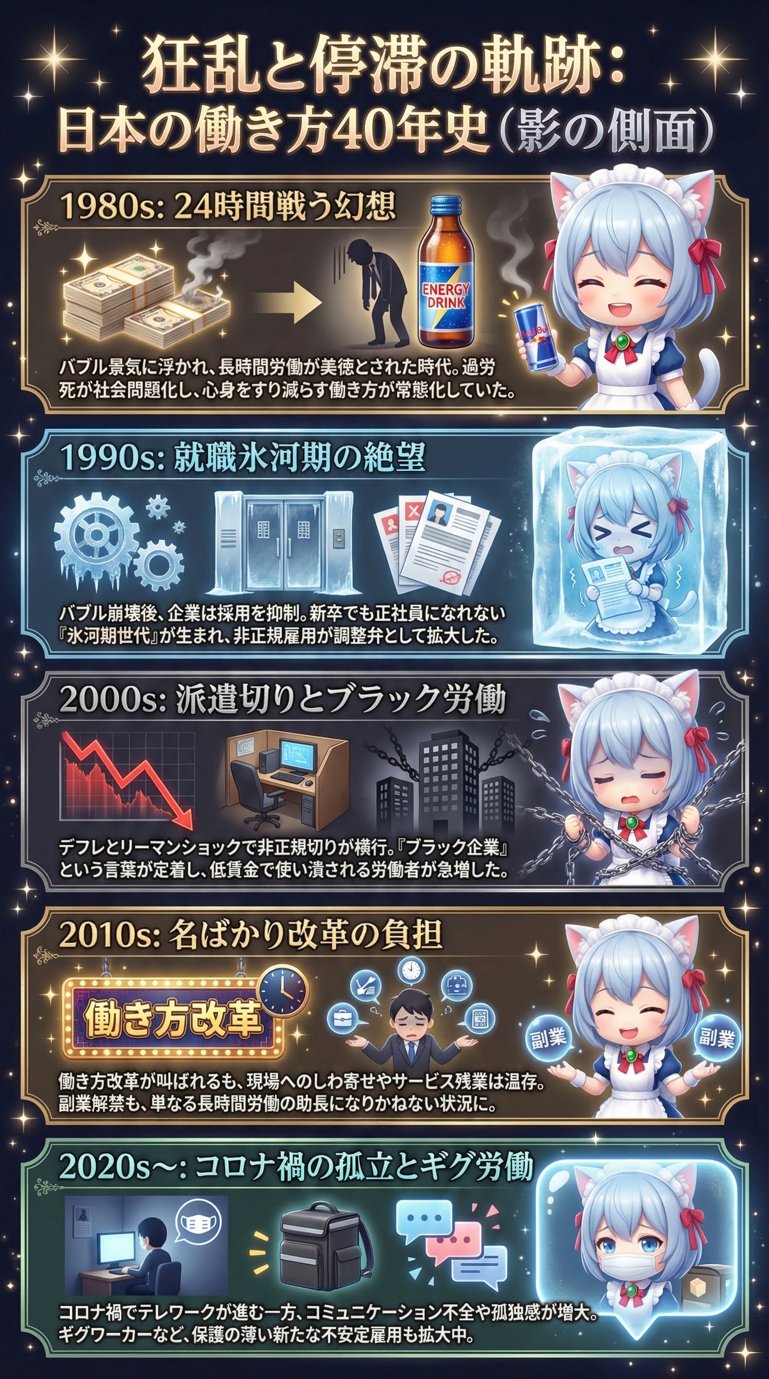 日本の働き方40年史(影の側面) | の人気AIイラスト・グラビア