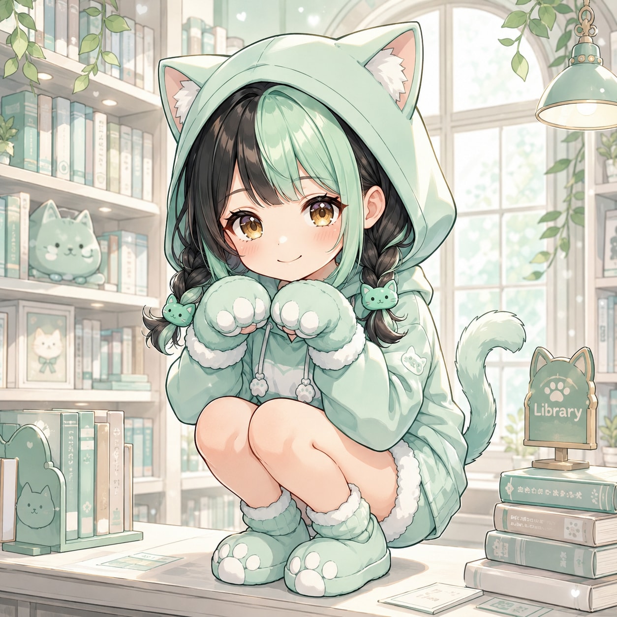 図書館ミントにゃんこ🌱 | の人気AIイラスト・グラビア