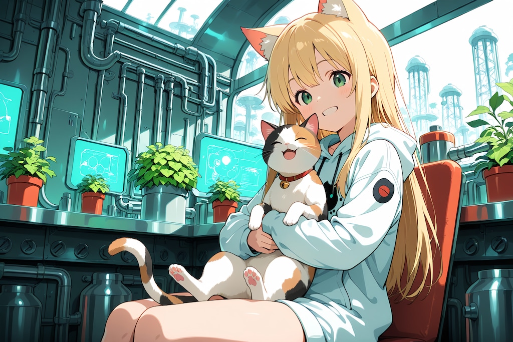 猫耳少女がねこ抱っこ