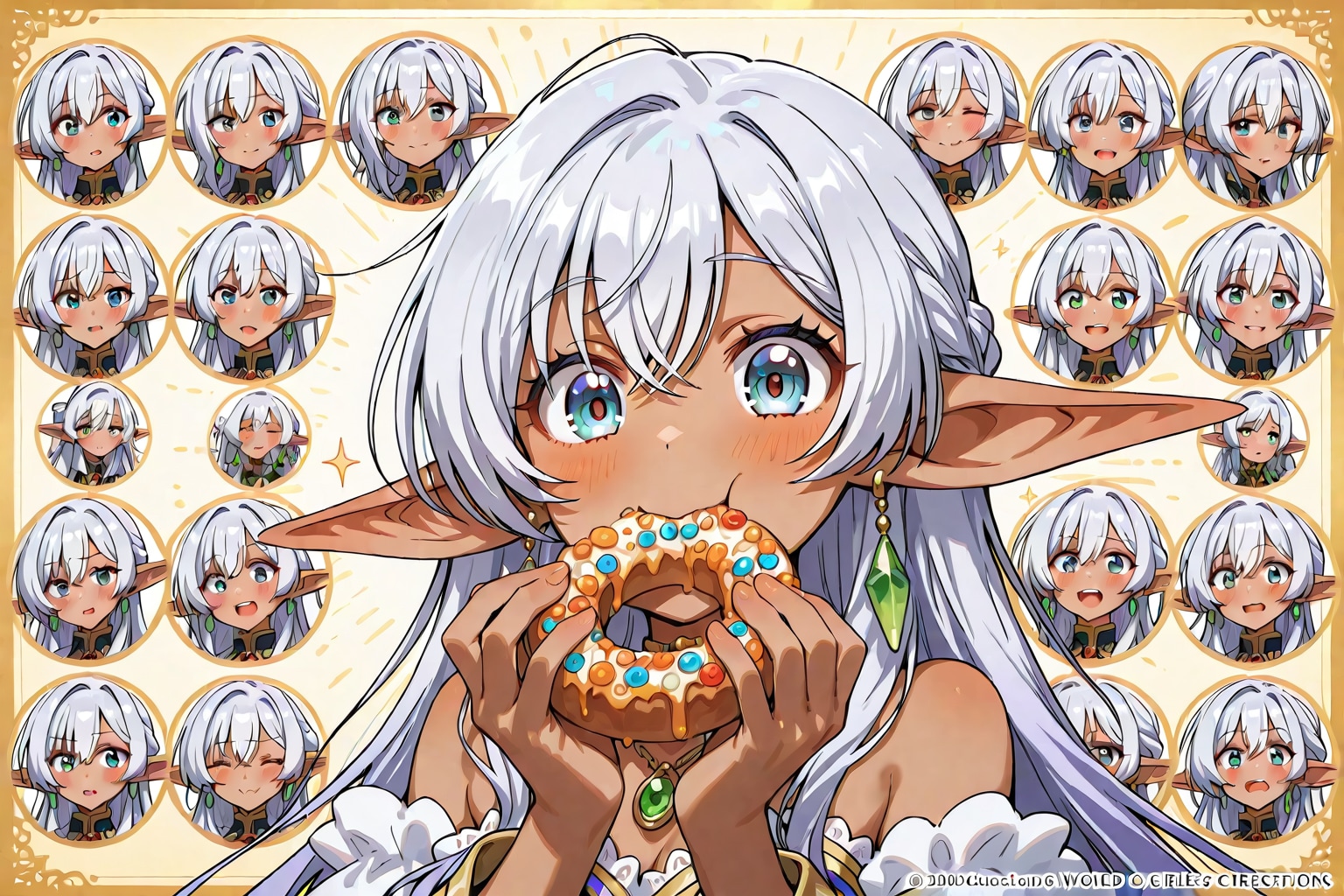 エルフのねーちゃんがトッピングたっぷりのドーナツ食べてるだけだコレ！ | の人気AIイラスト・グラビア