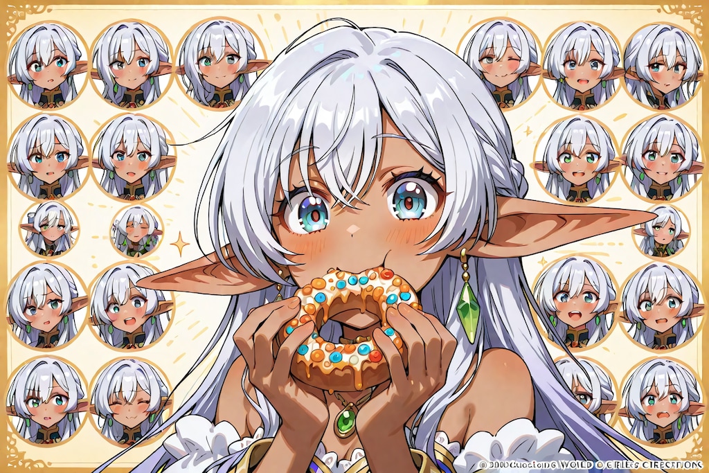 エルフのねーちゃんがトッピングたっぷりのドーナツ食べてるだけだコレ！