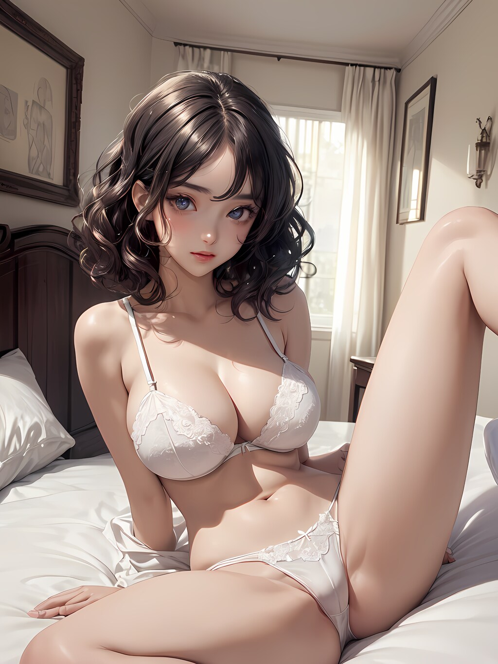 ベッドの上の女性