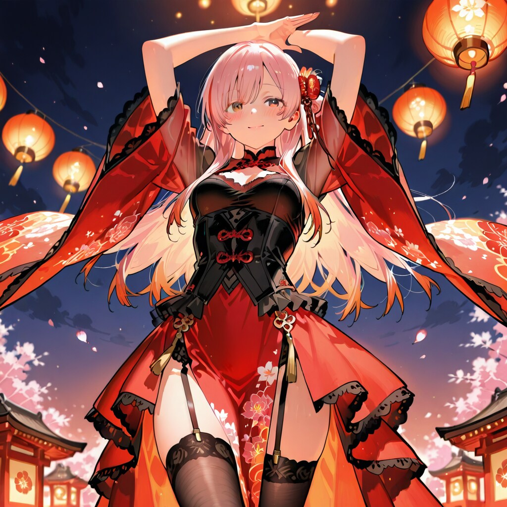 幻想的な朱色の灯籠と桜祭り | の人気AIイラスト・グラビア