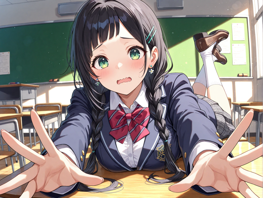 机から身を乗り出すこよみちゃん