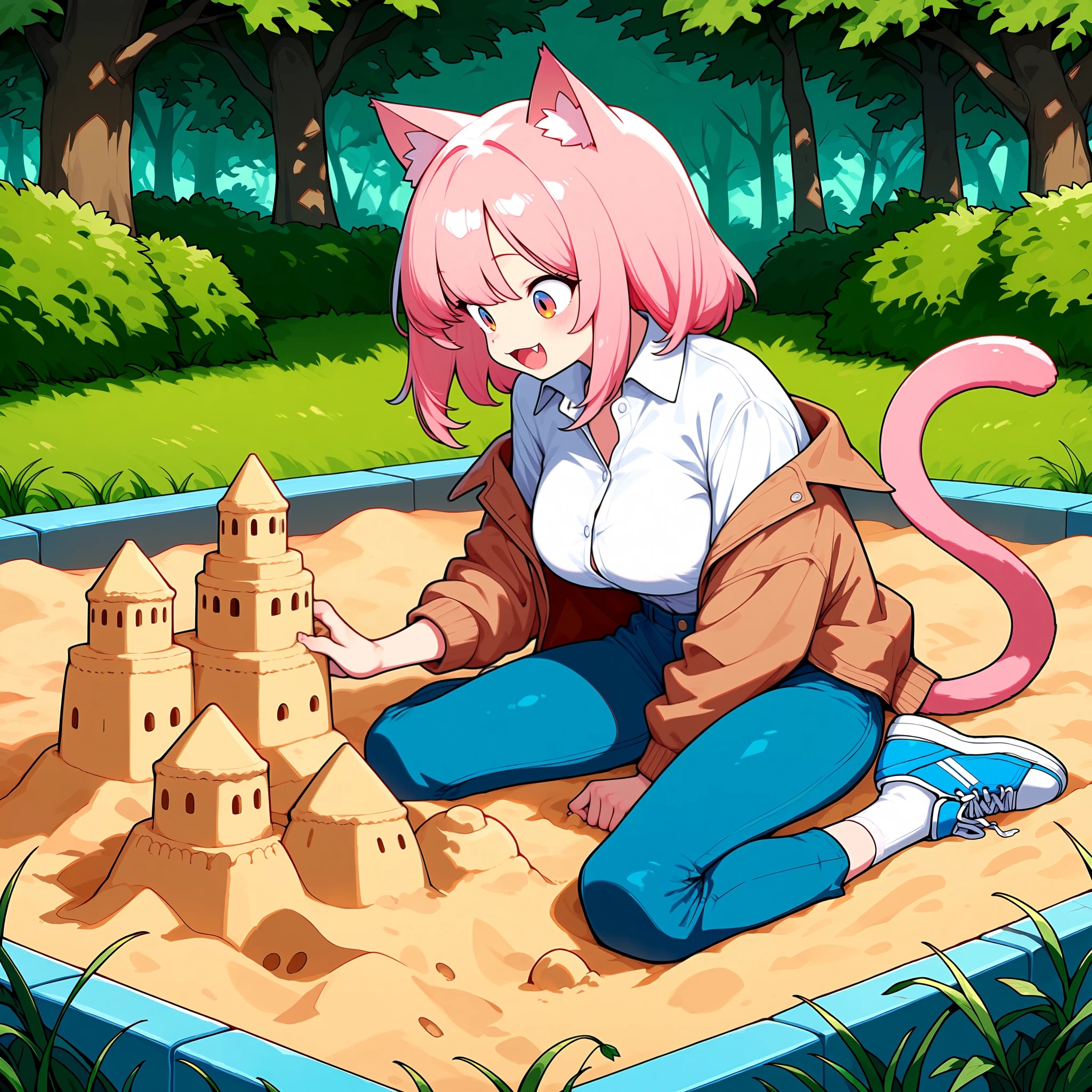 砂場ではしゃぐ猫耳さん