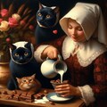 油彩ファンタジー、バレンタインチョコに牛乳を注ぐ猫 3枚目