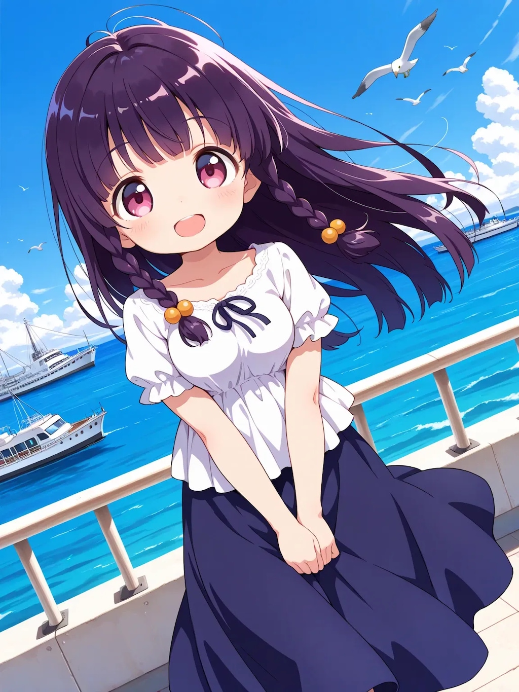 港を散歩するゆうこちゃん