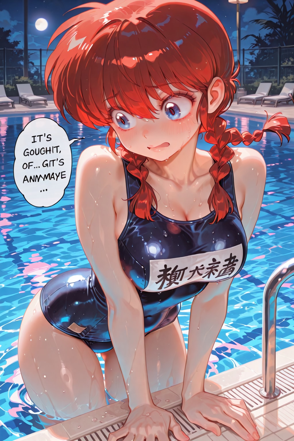 ナイトプールにスク水で