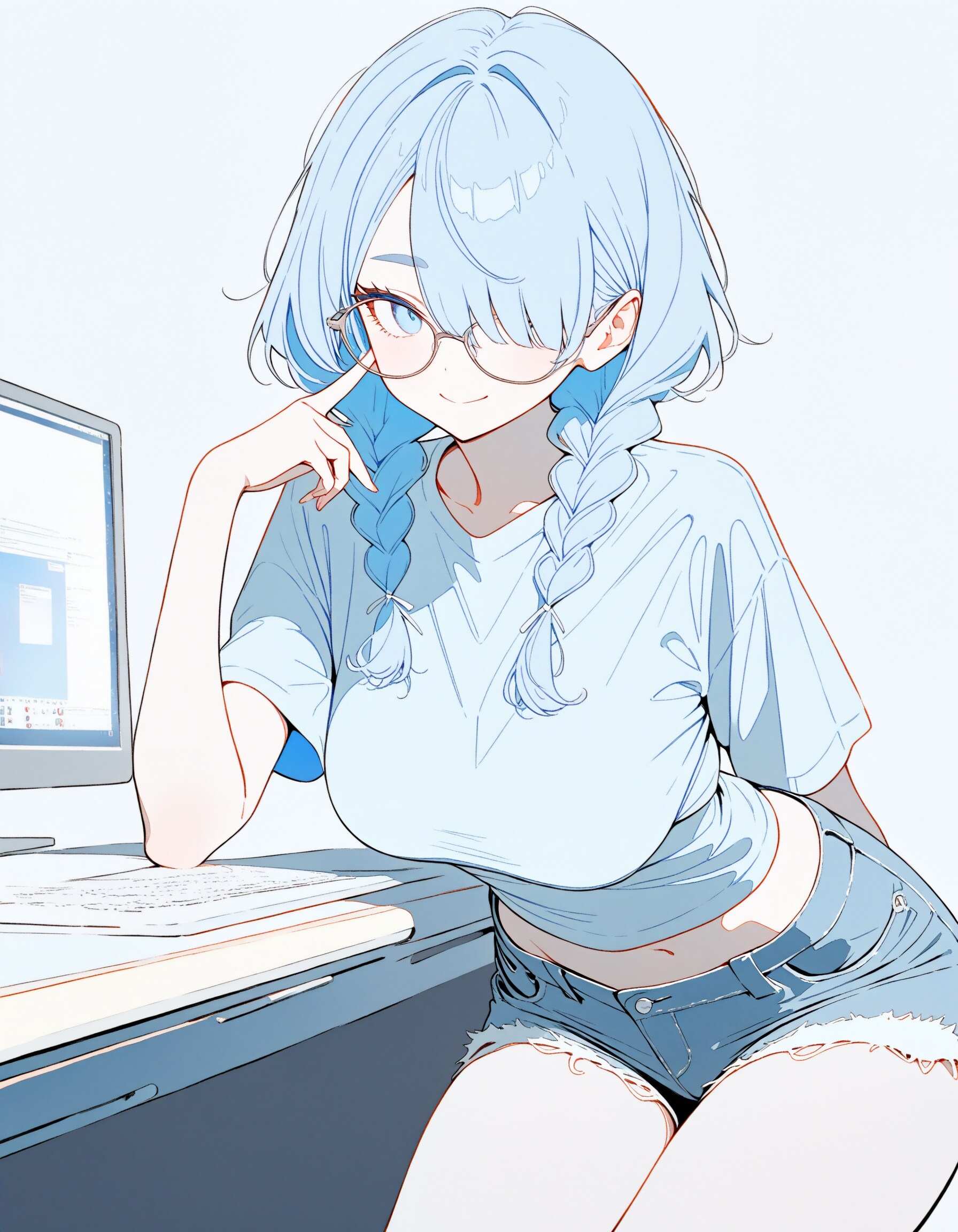 眼鏡三つ編み姉さんXL | の人気AIイラスト・グラビア