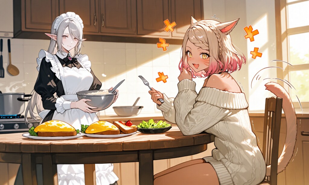 猫娘の朝ごはん