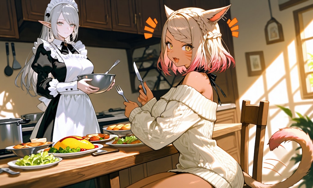 猫娘の朝ごはん