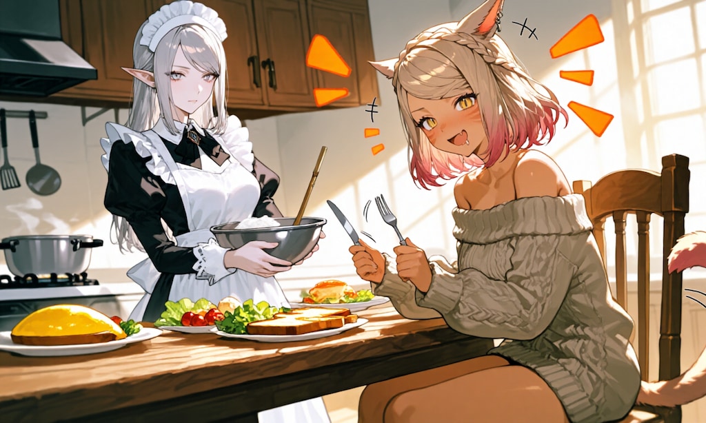 猫娘の朝ごはん