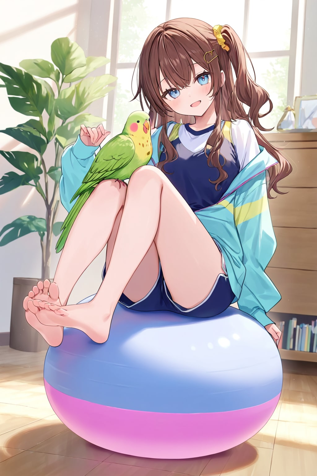 【バランスボール】女子とインコ