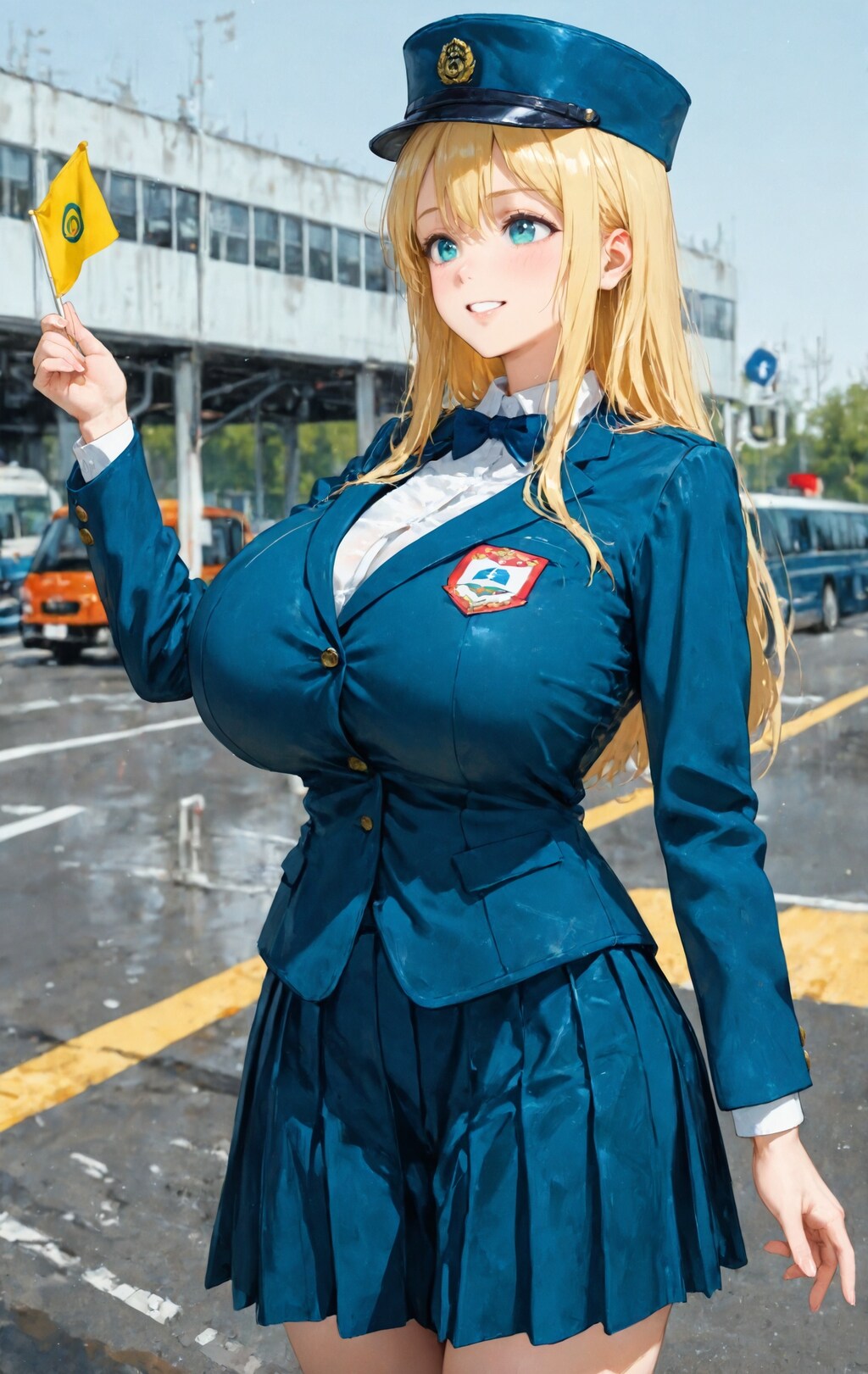 駐車場に案内するバスガイドさん