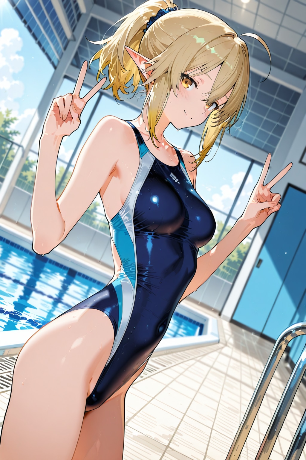 【習作】エルフ美女の競泳水着