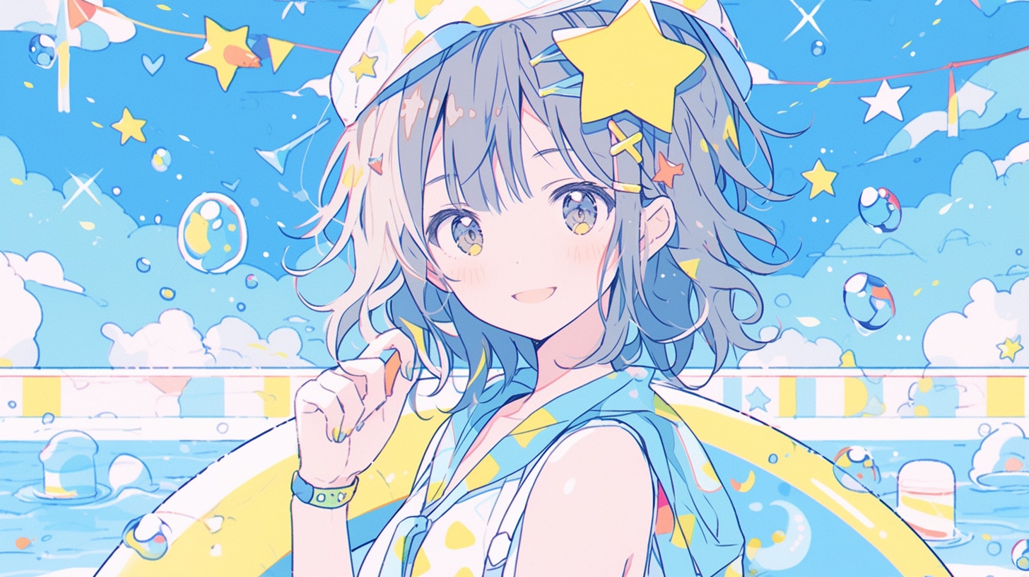 星降るプールの夏の冒険 | の人気AIイラスト・グラビア