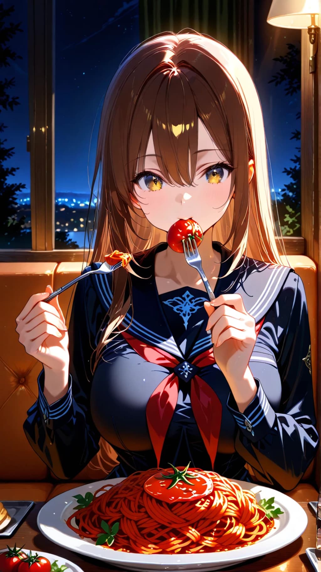 女子高生と食事