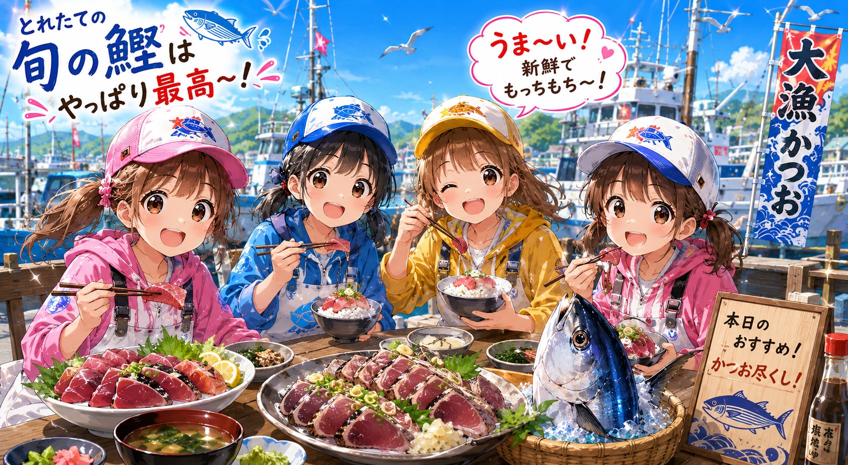 採れたての鰹を食べる