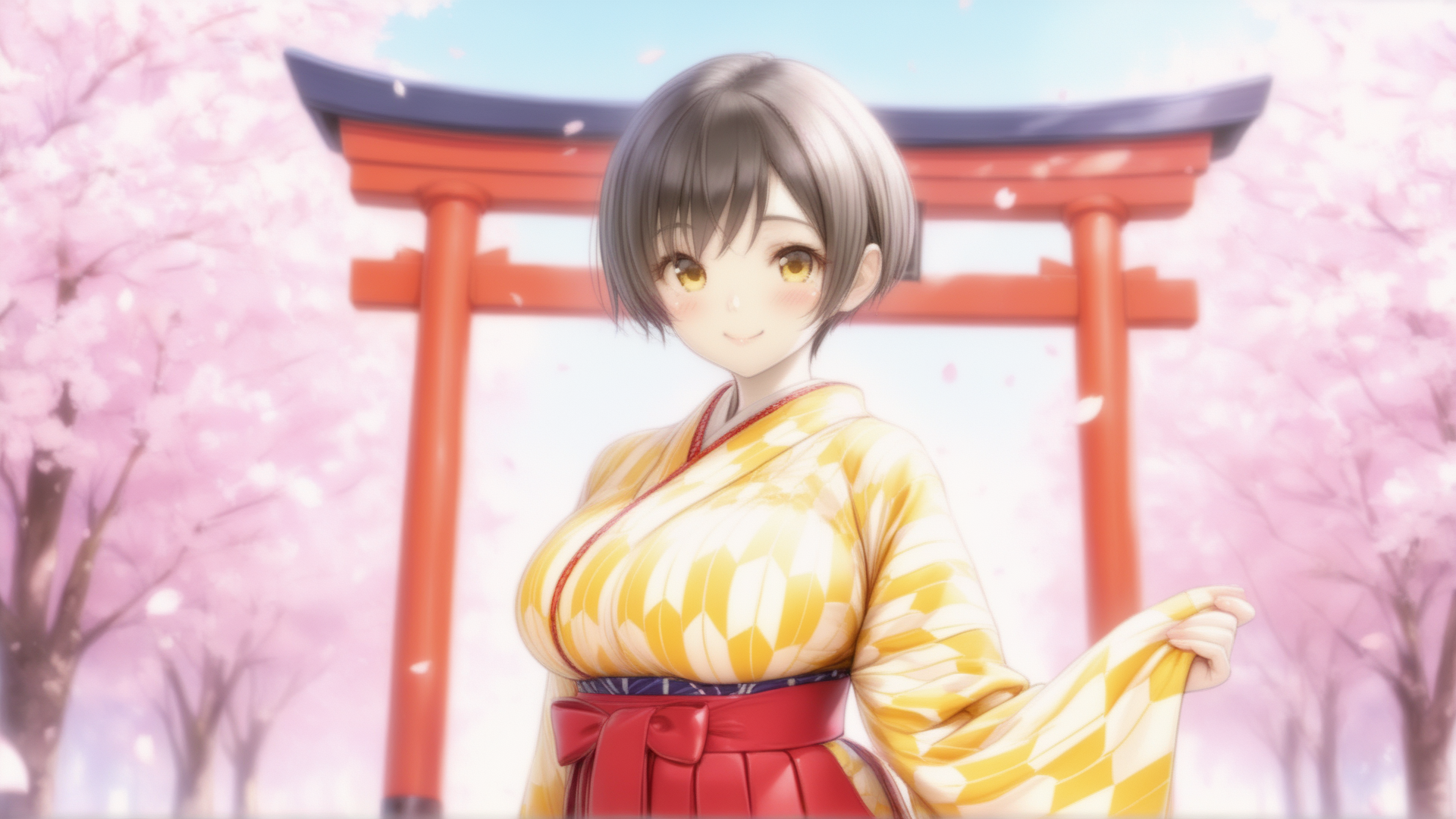 満開の桜並木の神社