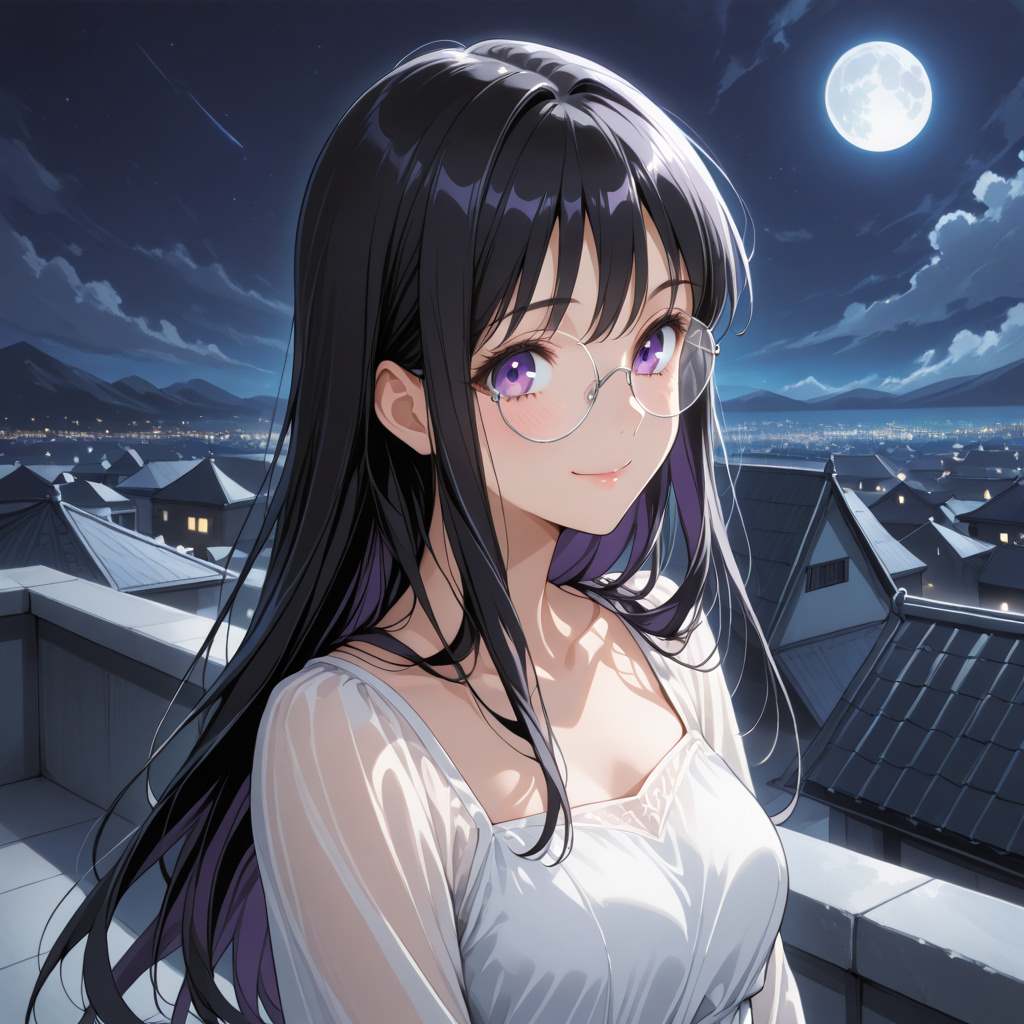 月明かりの黒髪メガネ（ノゾミ） | の人気AIイラスト・グラビア