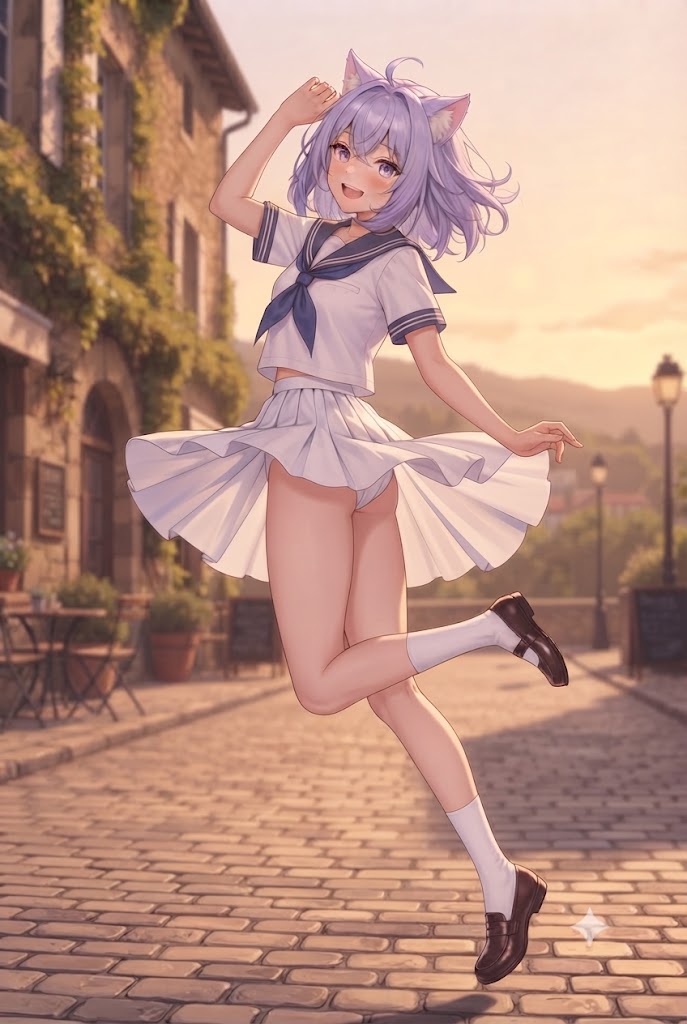 石畳の街並みとパンチラのシス