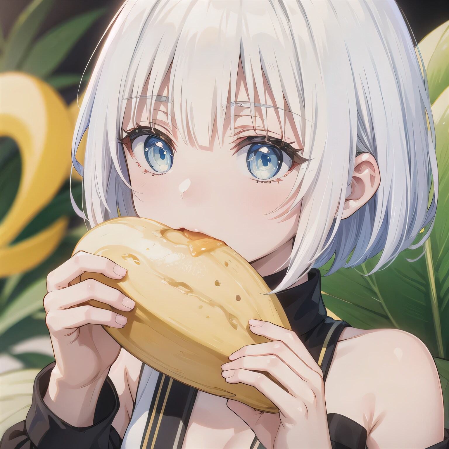 白髪ボブでバナナの少女２ | の人気AIイラスト・グラビア