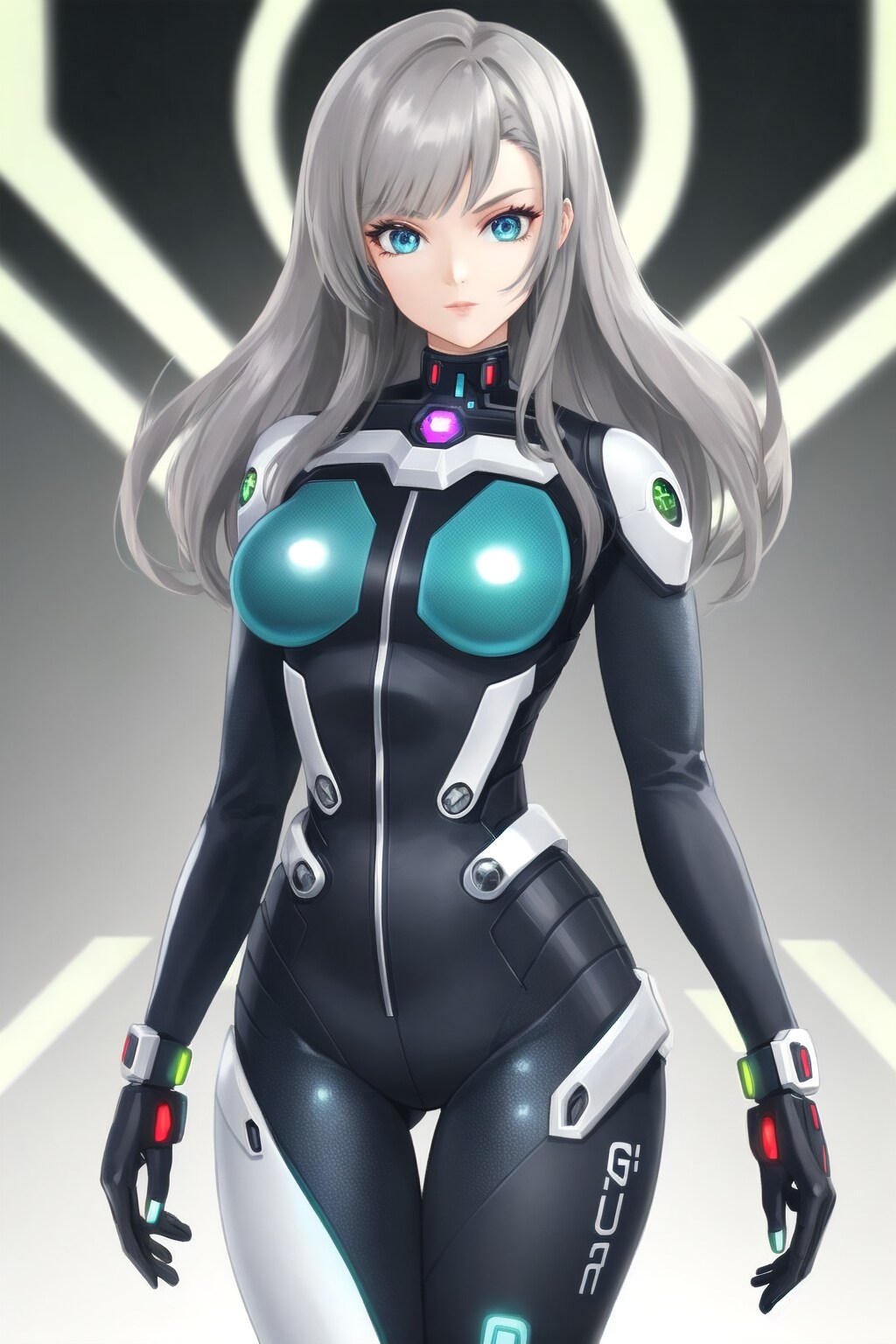 ピッチリしたボディスーツのサイボーグ淑女。《V4B 高解像度》